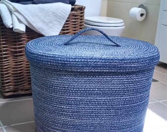 Cotton Rope Coiled Baskets with Lids, Cotton Oval Basket, Bathroom Basket with Lid, Rope Bathroom Storage, Laundry Basket with Lid