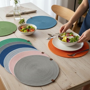 Cotton Rope Placemats, Handmade Cotton Rope Placemats & Coasters, Colorful Rope Placemats, Natural Cotton Custom Size Placemats