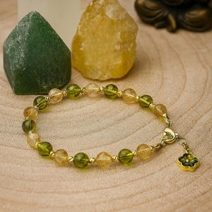 Peridot & Citrine Bracelet 6 mm | Natural Crystal Bracelet for Wealth, Prosperity, Abundance, Joy, Success Energy Healing Jewelry