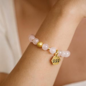 222 Rose Quartz Bracelet Love Alignment Frequency  18K Gold Plated  Miracle Codes Collection Heart Expansion Talisman Gift for Her
