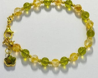 Peridot Citrine Bracelet, Handmade Gemstone Jewelry Wealth Prosperity Abundance Joy Success Energy