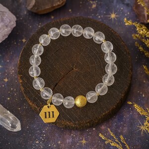Quartz Bracelet 8mm Divine Alignment Frequency 18K Gold Plated Energy Coded  111  Miracle Codes Collection  Gift for Her