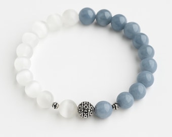 Angelite & Selenite Bracelet |  Jewelry for Peace , Divine Clarity | Chakra Balance  Bracelet