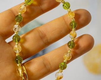 Peridot Citrine Bracelet, Handmade Gemstone Jewelry Wealth Prosperity Abundance Joy Success Energy