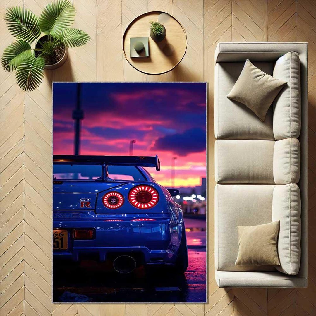 Vintage Japan Muscle Car Area Rug, Retro GTR Rug for Man Cave, JDM ...