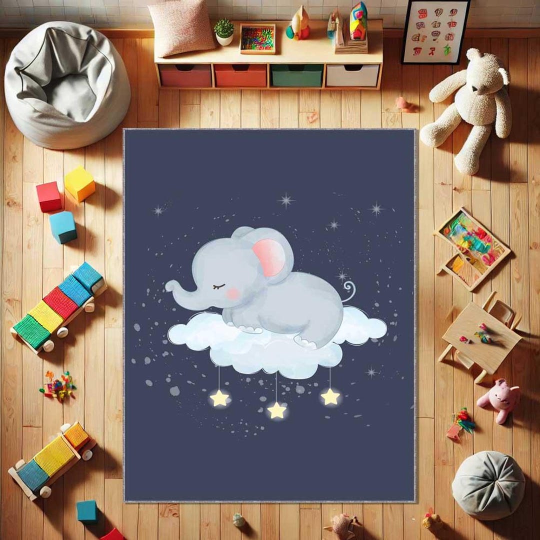 Baby Sleep Rug Sleeping Elephant Nursery Rug, Baby Room Carpet, Neutral Animal Nursery ...