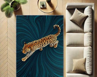 Leopard Print Rug, Jungle Animal Decor, Wild Cat Art Carpet, Safari Theme Rug, Modern Boho Leopard Area Rug, Wildlife Exotic Jungle Room Rug