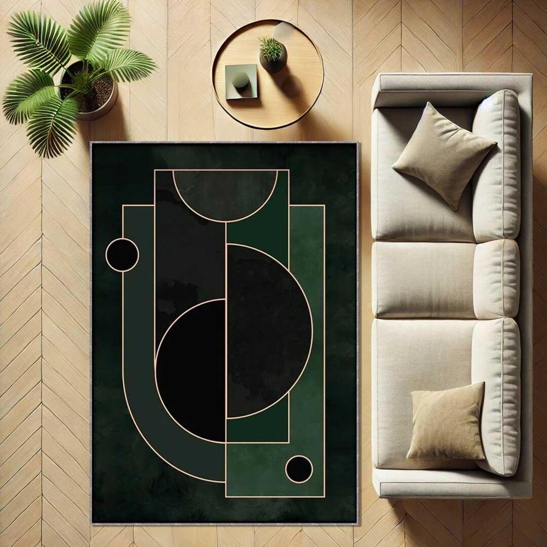 Green Gold Art Deco Rug, Geometric Modern Carpet, Luxury Art Deco Area ...
