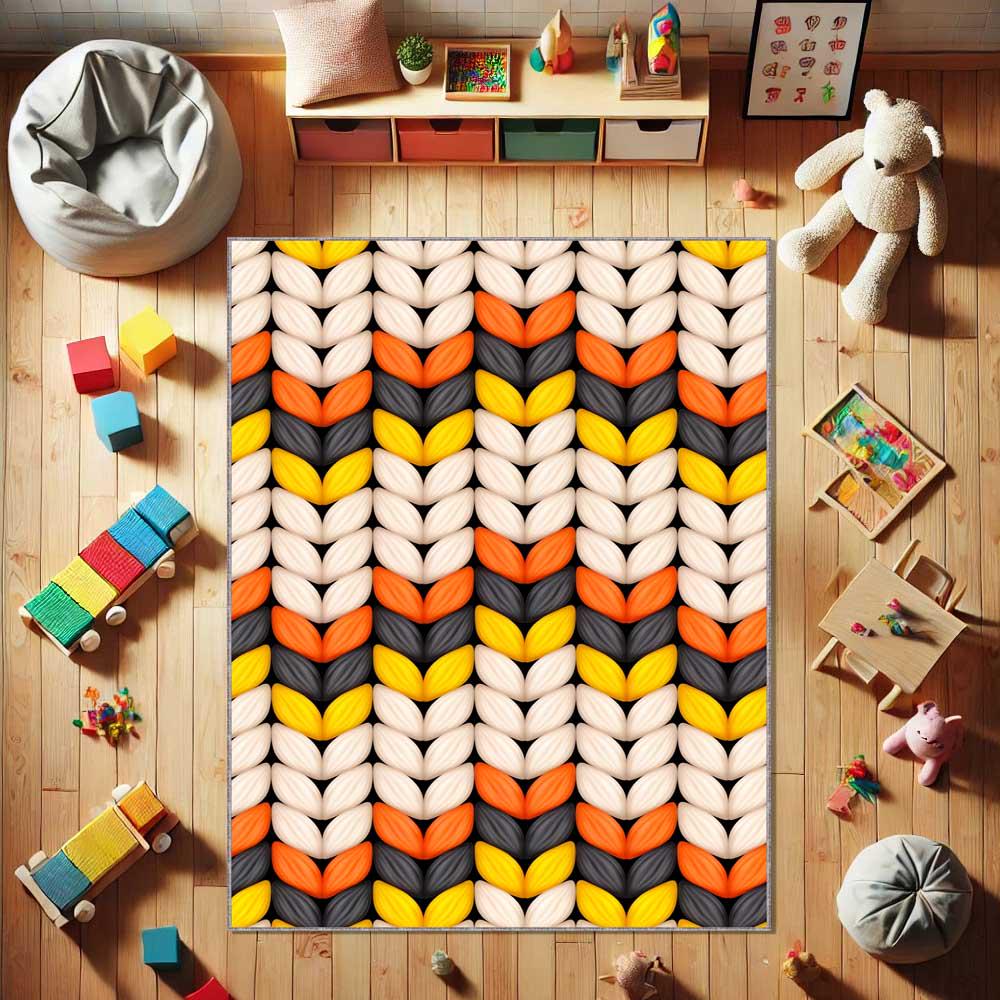 BRRZ かぎ針編み ニット ラグ カラフル レインボー ボヘミアン BR レインボーニット風模様のラグ、カラフルなボヘミアンカーペット