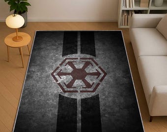 Tappeto dell'Impero Galattico, tappeto ispirato alla fantascienza, decorazione galattica oscura, tappeto per la stanza dei giocatori, regalo geek, tappeto ispirato al film, tappeto futuristico di Star Wars