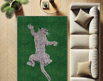 Leopard Print Area Rug, Jungle Themed Washable Rug, Animal Design Carpet, Bold Green Accent Rug, Living Room Bedroom Playroom Rug,Custom Rug