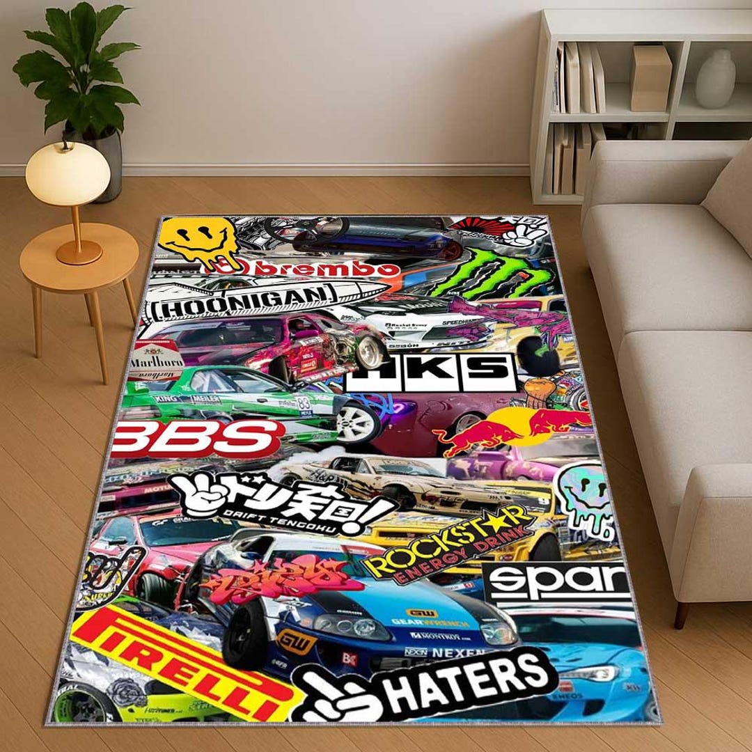 JDM Street Racing Area Rug, Drift Car Collage Rug, Motorsport Racing ...