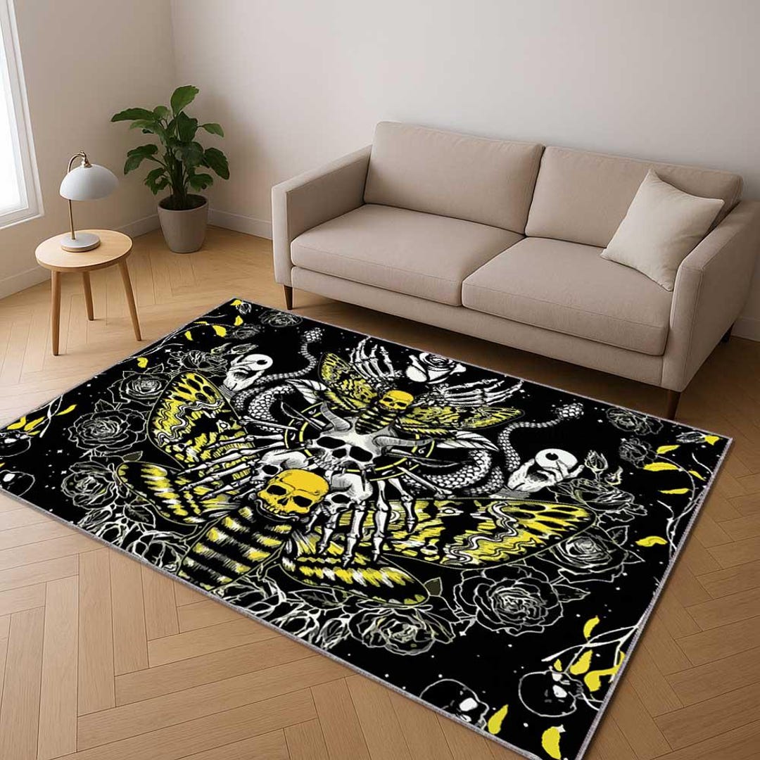 Gothic Skull Moth Rug, Dark Aesthetic Carpet, Occult Decor, Death Head ...