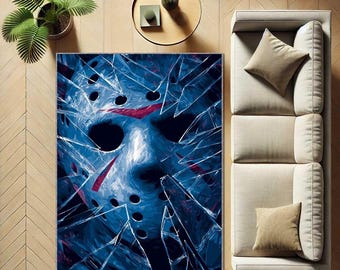 Horror Mask Rug, Broken Glass Art Rug, Scary Movie Rug, Dark Rug, Halloween Horror Rug, Creepy Wall to Wall Carpet, Gothic Room Decor Rug