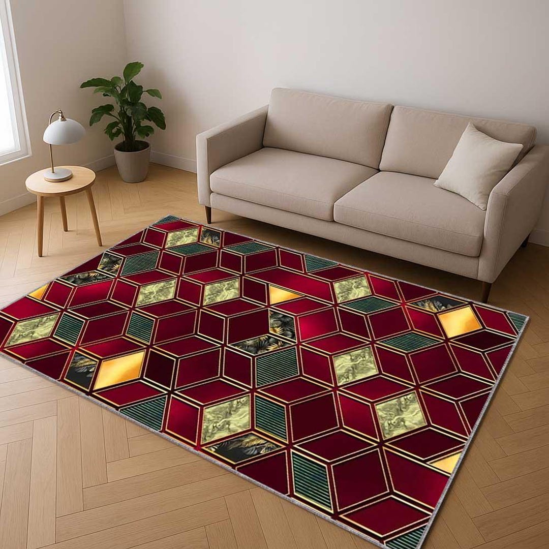Executive Area Rugs Art Deco Office Rug, Dark Red Gold Luxury Executive Workspace Decor ...