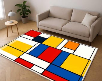 Contemporary Office Carpet, Modern Art Rug, Mondrian Inspired Geometric Carpet, Abstract Color Block Area Rug, Mid Century Modern Home Decor
