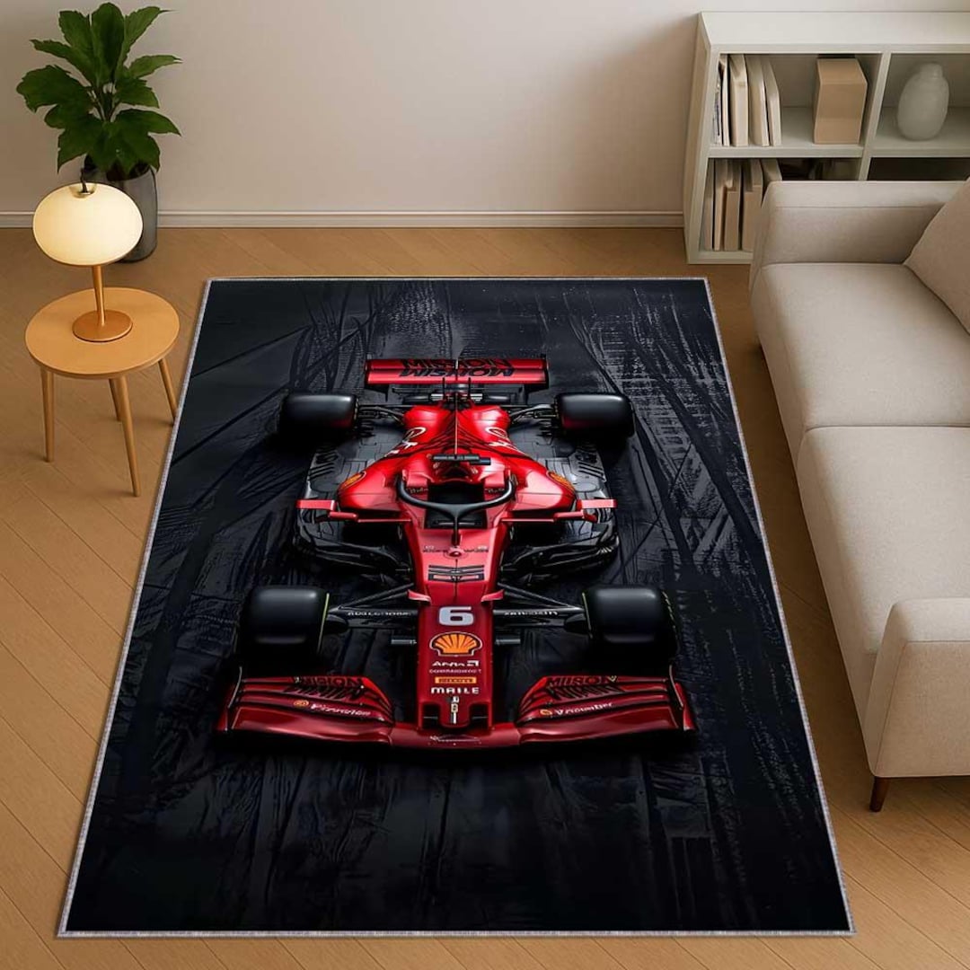 Formula 1 Racing Car Area Rug, Red Motorsport Decor Rug, Modern Man ...