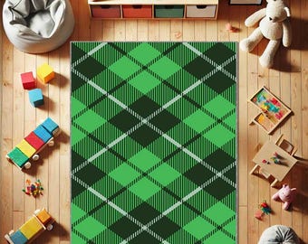 Green Geometric Area Rug, Modern Art Deco Rug, Minimal Pattern Rug, Office Living Room Rug, Contemporary Home Decor, Bedroom Accent Rug
