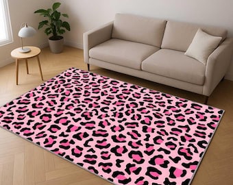 Rosa Leopardenmuster-Teppich, Tierdruck-Teppich, Safari-Dschungelteppich, Boho Glam-Akzentteppich, modernes Schlafzimmer-Jugendzimmer-Dekor-Teppich