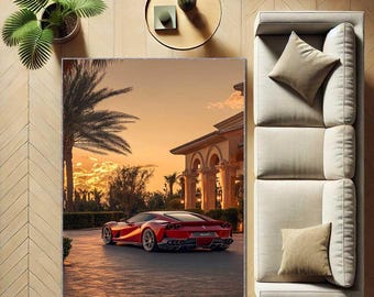 Red Sports Car Rug, Man Cave Carpet, Racing Car Area Rug, Fast Car Decor for Garage, Auto Enthusiast Gift, Luxury Car Themed Floor Mat