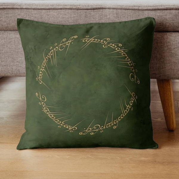 Funda de almohada con el texto "ESDLA" en el anillo, funda de almohada verde, cojín de inspiración élfica, decoración moderna para dormitorio, regalo geek, decoración para el hogar nerd, Tolkien