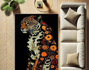 Geheimnisvoller Leopardenmuster Teppich, Dschungel Teppich, Waschbar, Tier Design Teppich, Mädchen Teppich, Wohnzimmer, Schlafzimmer, Spielzimmer