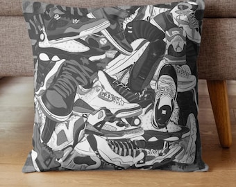 Sneaker Art Pillow Cover, Streetwear Throw Pillow, Hip Hop Cushion Case, Basketball Shoes Decor, Sneakerhead Gift, Man Cave Gift, All Size