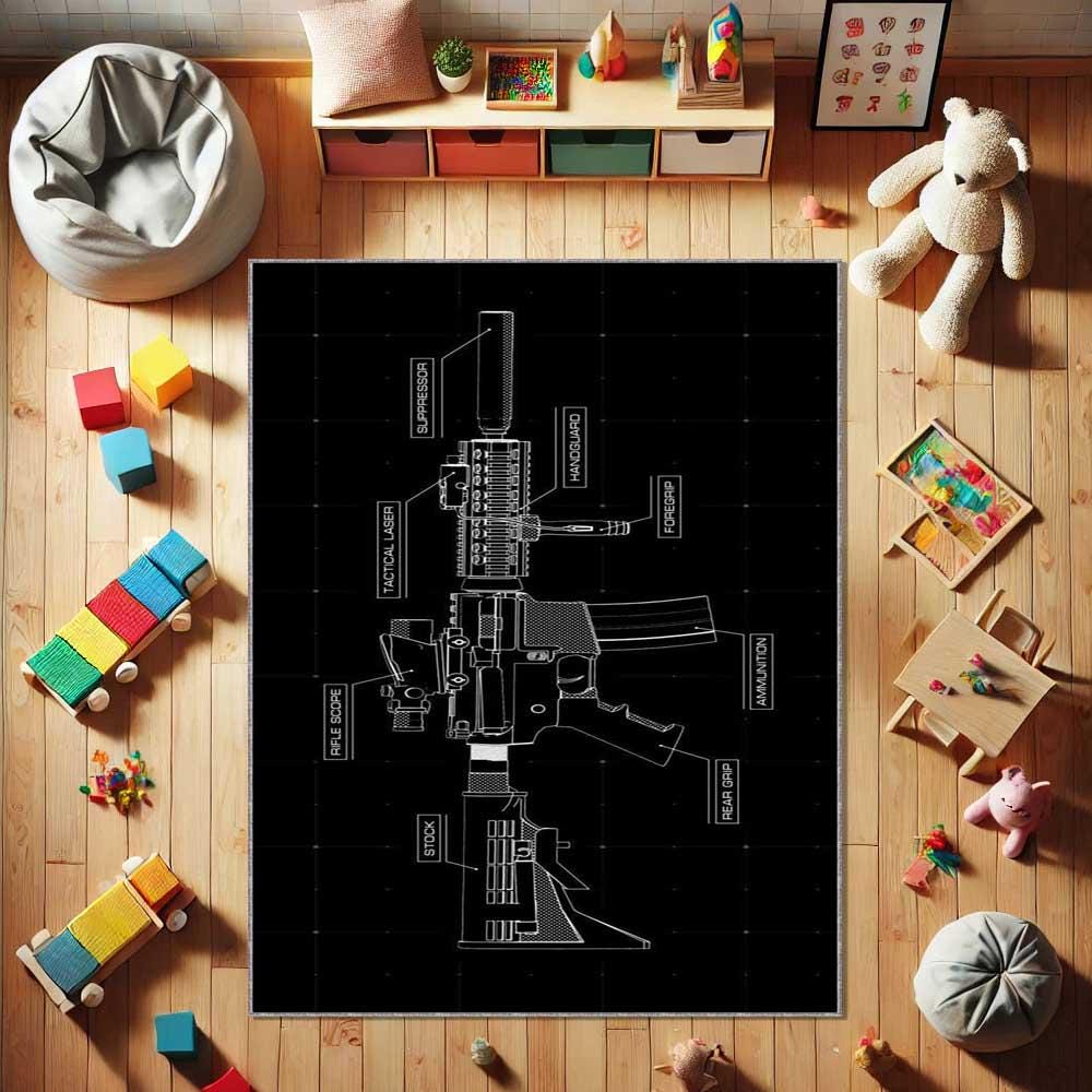 Tactical Blueprint Rug, Military Schematic Art Carpet, Technical Line ...