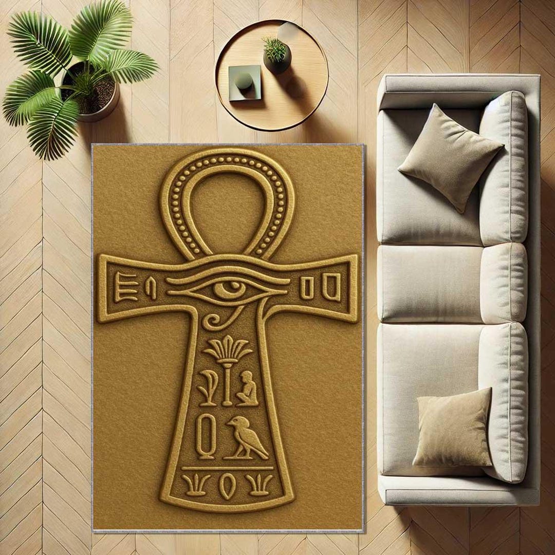 Ancient Egyptian Area Rug, Ankh Symbol Rug, Historical Mythology Carpet ...