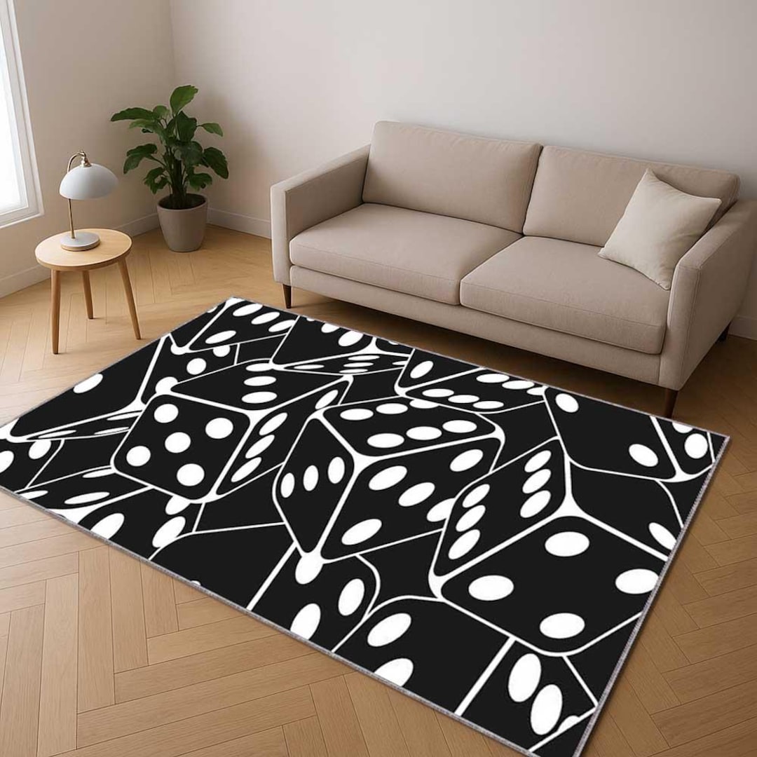 Dice Pattern Rug, Mancave Area Rug, Gamer Room Decor Rug, Casino Dice ...