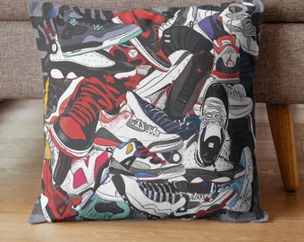 Sneaker Art Pillow Cover, Streetwear Throw Pillow, Hip Hop Cushion Case, Basketball Shoes Decor, Sneakerhead Gift, Urban Style Man Cave Gift