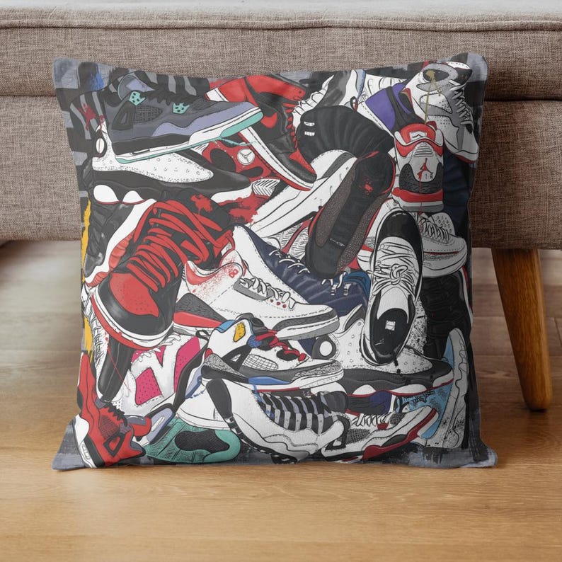 Sneaker Art Pillow Cover, Streetwear Throw Pillow, Hip Hop Cushion Case, Basketball Shoes Decor, Sneakerhead Gift, Urban Style Man Cave Gift