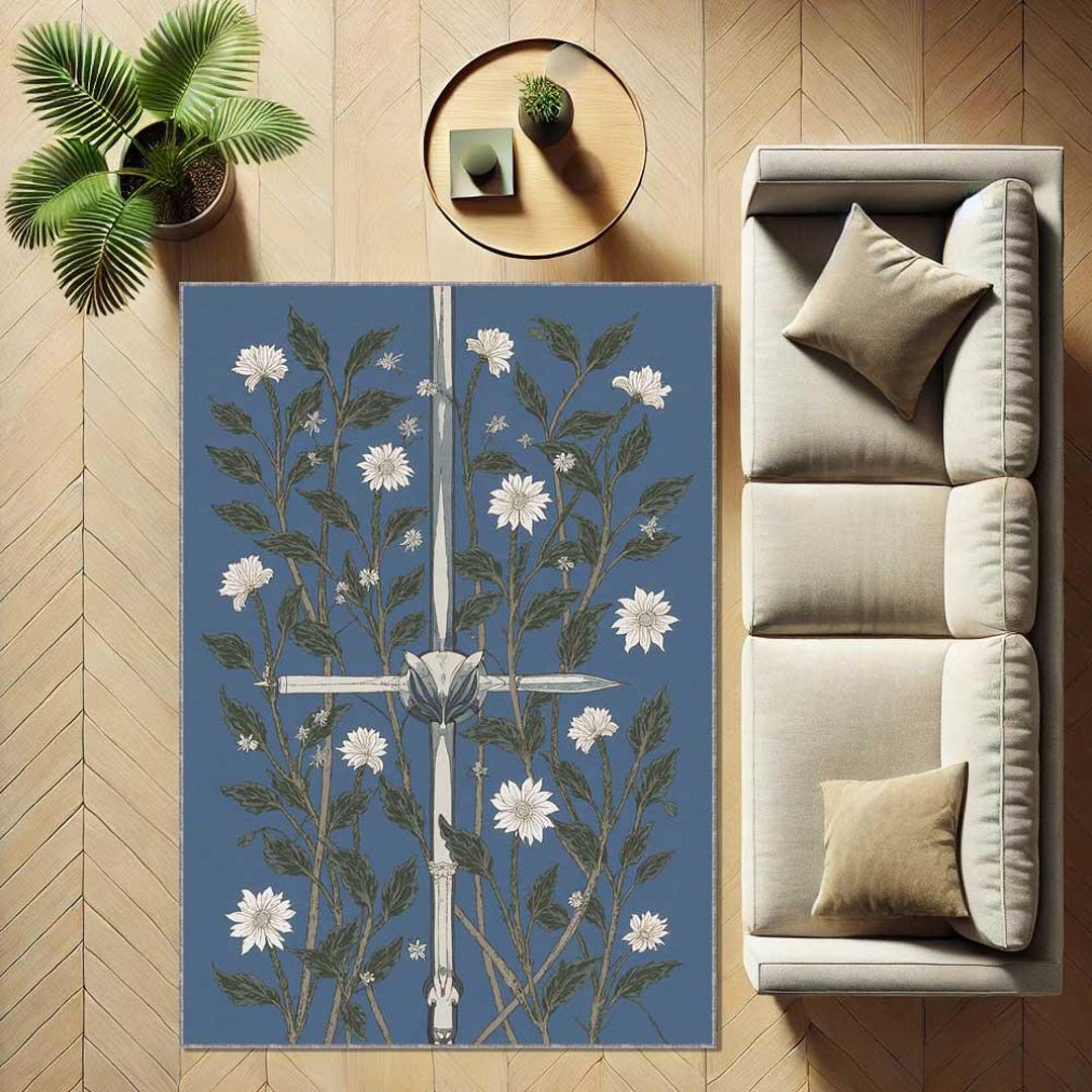 Lord of the Rings Inspired Rug, Sword and Flowers Fantasy Carpet, LOTR ...