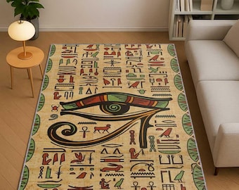Ancient Egypt Area Rug with Eye of Horus Design – Egyptian Decor Carpet, Mystic Symbol Rug, Occult Esoteric Home Decor, Egyptian Floor Rug