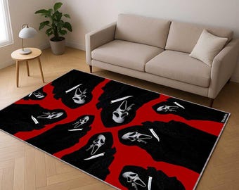 Scream Movie Poster Rug, Horror Film Washable Area Rug, Halloween Themed Carpet, Scary Movie Living Room Bedroom Rug, Unique Man Cave Gift