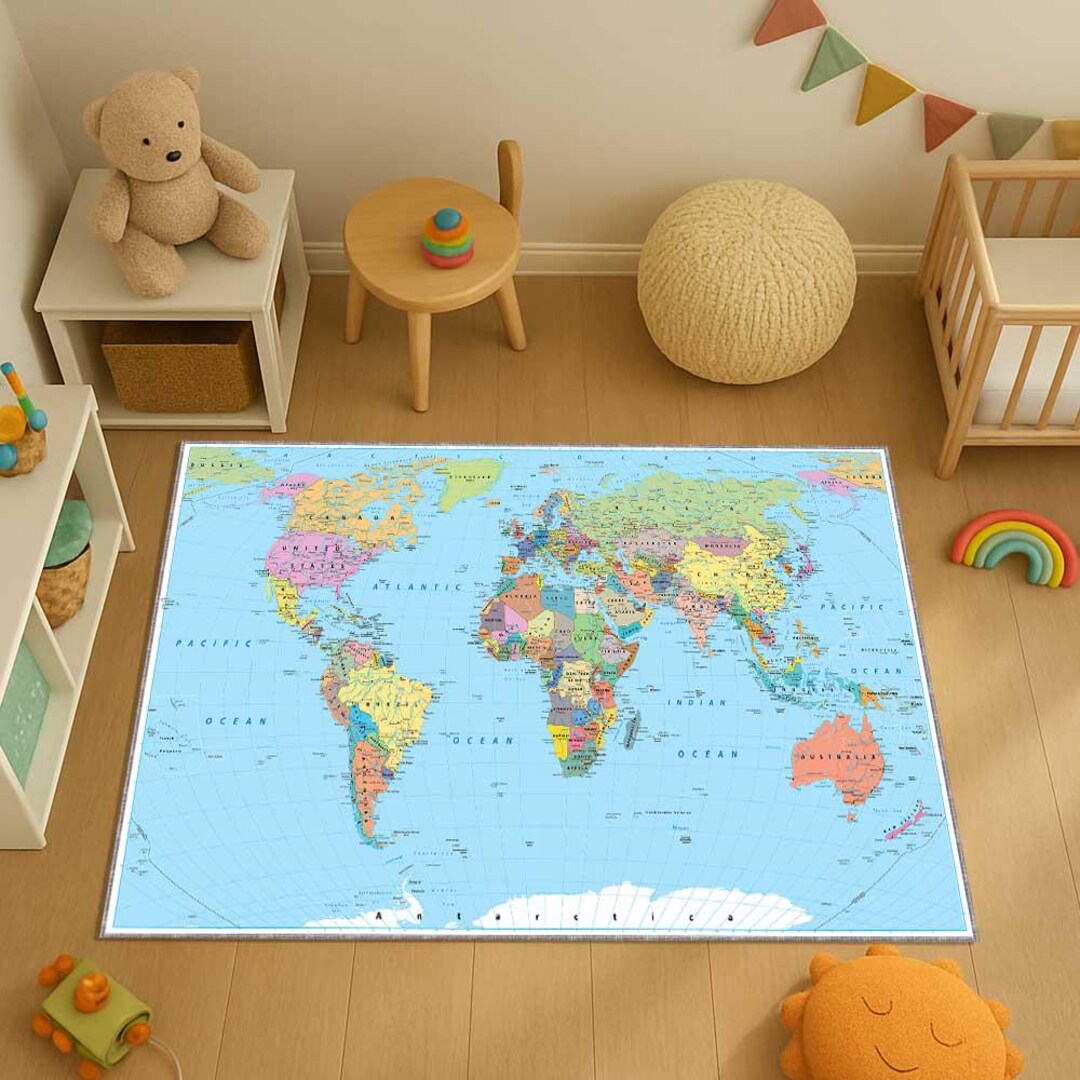 World Explorer Rug World Map Rug, Vintage Travel Themed Carpet, Educational Kids Room Mat ...