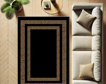 Alfombra de lujo estilo oro negro, alfombra barroca lavable, alfombra decorativa elegante, alfombra glamurosa para sala de estar o dormitorio, alfombra tejida a medida, alfombra única