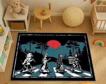 Samurai Popular Rug, Japanese Warrior Carpet, Katana Sword Floor Mat, Beatles Inspired Home Decor, Japanese Style Area Rug, Teen Room Carpet