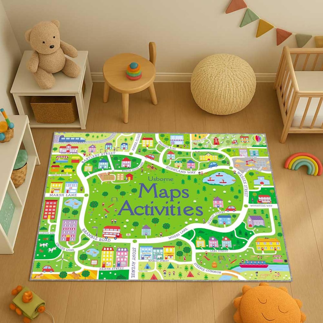 Kids Play Rug With Town Map, Educational Activity Carpet, Street Road ...