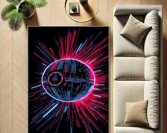 Neon Space Battle Rug, Sci-Fi Starship Decor, Retro Futuristic Galaxy Carpet, Star Wars Theme Mancave Rug, Glowing Blue Pink Space Art Rug