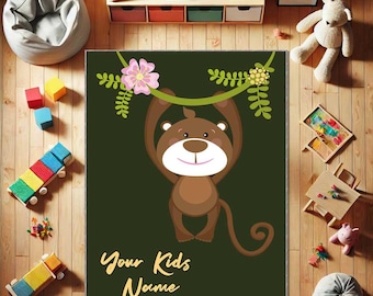 Zoo Animal Rug, Safari Jungle Carpet, Exotic Animals Kids Room Decor, Wildlife Nursery Area Rug, Playroom Safari Mat, Monkey Rug, Custom Rug