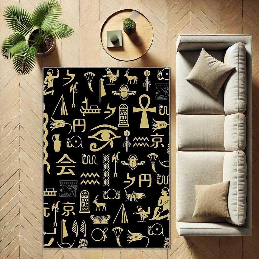 Egyptian Hieroglyphs Rug, Ancient Egypt Decor Carpet, Boho History ...
