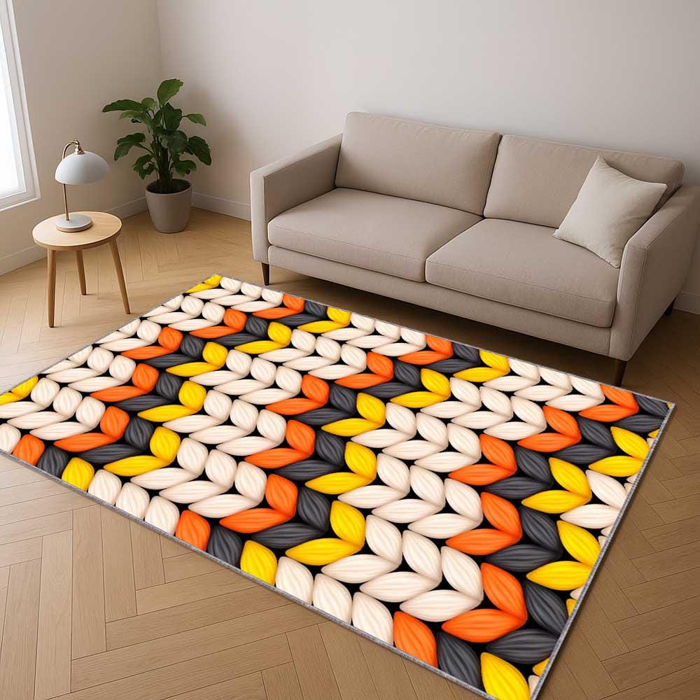 レインボーニット風模様のラグ、カラフルなボヘミアンカーペット