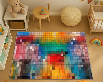 Bunter Pixel-Gaming-Teppich, Gamerzimmerdekor, Pixel-Art-Teppich, Kinderspielzimmerteppich, Videospiel-Dekor, Spielzimmermatte, Mine Retro Teppich