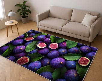 Feigen Obst Küchenteppich, Cafe Bereich Teppich, Mediterrane Küche Dekor, Bunte Lebensmittel Muster Teppich, Boho Obst Teppich, Esszimmer Bodenmatte