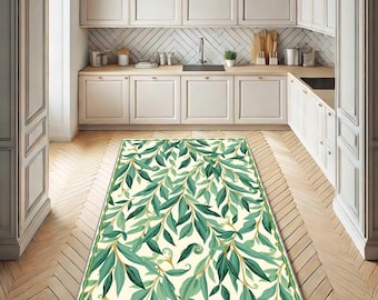 William Morris Runner Rug, Botanical Leaf Hallway Runner, English Garden Carpet, Arts & Crafts Style Rug, Vintage Floral Kitchen Floor Rug
