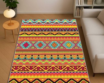 African Tribal Rug, Ethnic Pattern Carpet, Boho Tribal Area Rug, African Style Home Decor, Ethnic Bohemian Floor Rug, Glam Living Room Rug