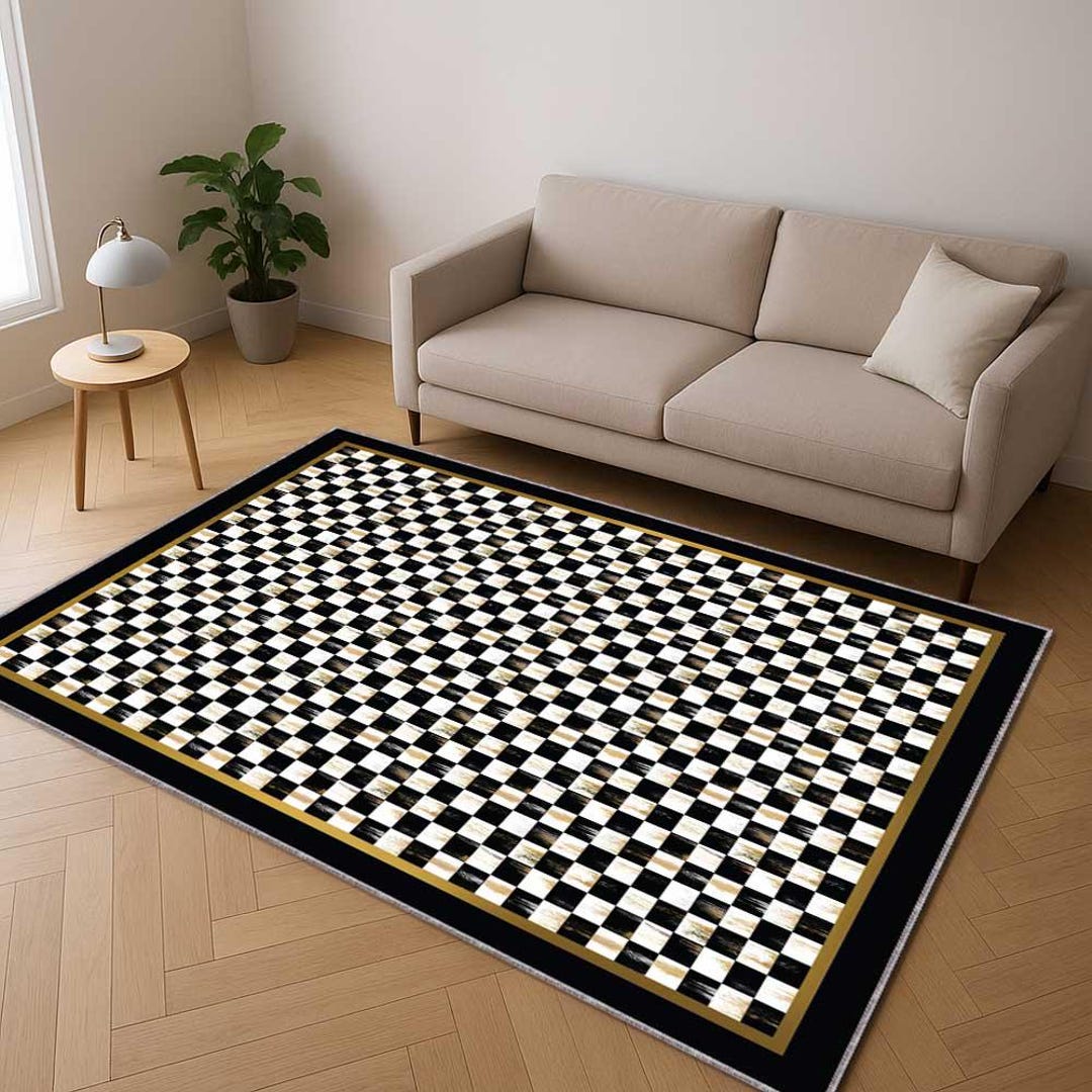 Vintage Checkered Area Rug, Distressed Checkerboard Carpet, Antique ...