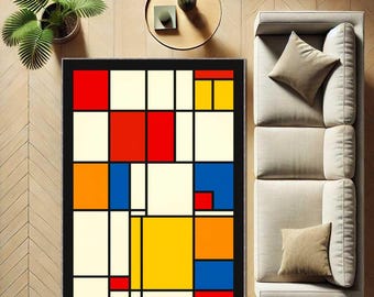 Modern Art Rug, Mondrian Inspired Geometric Carpet, Abstract Color Block Area Rug, Mid Century Modern Home Decor, Contemporary Office Carpet