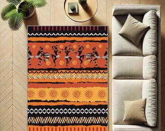 African Tribal Rug, Ethnic Pattern Carpet, Boho Colorful Area Rug, African Style Home Decor, Ethnic Bohemian Floor Rug, Glam Living Room Rug